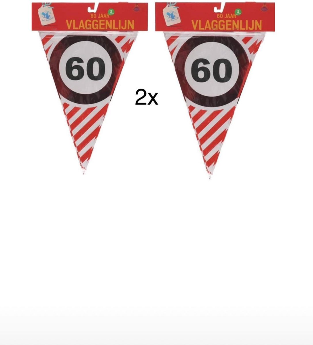 2x Verkeersbord | vlaggenlijn 60 jaar - 60 jaar vlag - 60 jaar slinger - verjaardag slinger 60 - 60 jaar verkeersbord - gefeleciteerd vlaggenlijn - Slinger - 4 het moment! - 3 meter